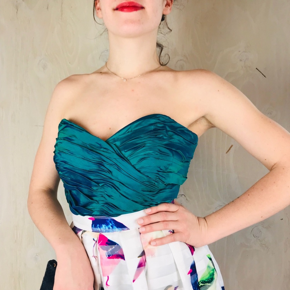 Silk Teal Strapless Top
